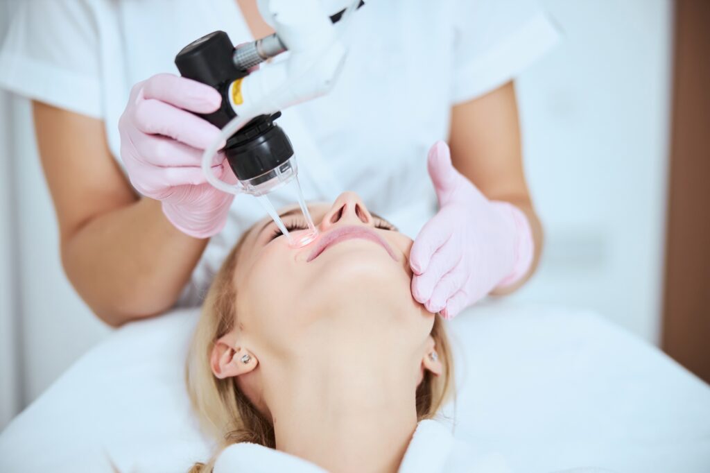 Blonde lady undergoing a skin rejuvenation procedure